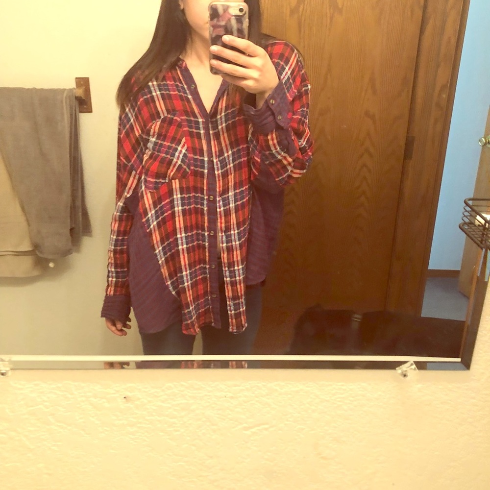 Free people loose flowy soft flannel shirt